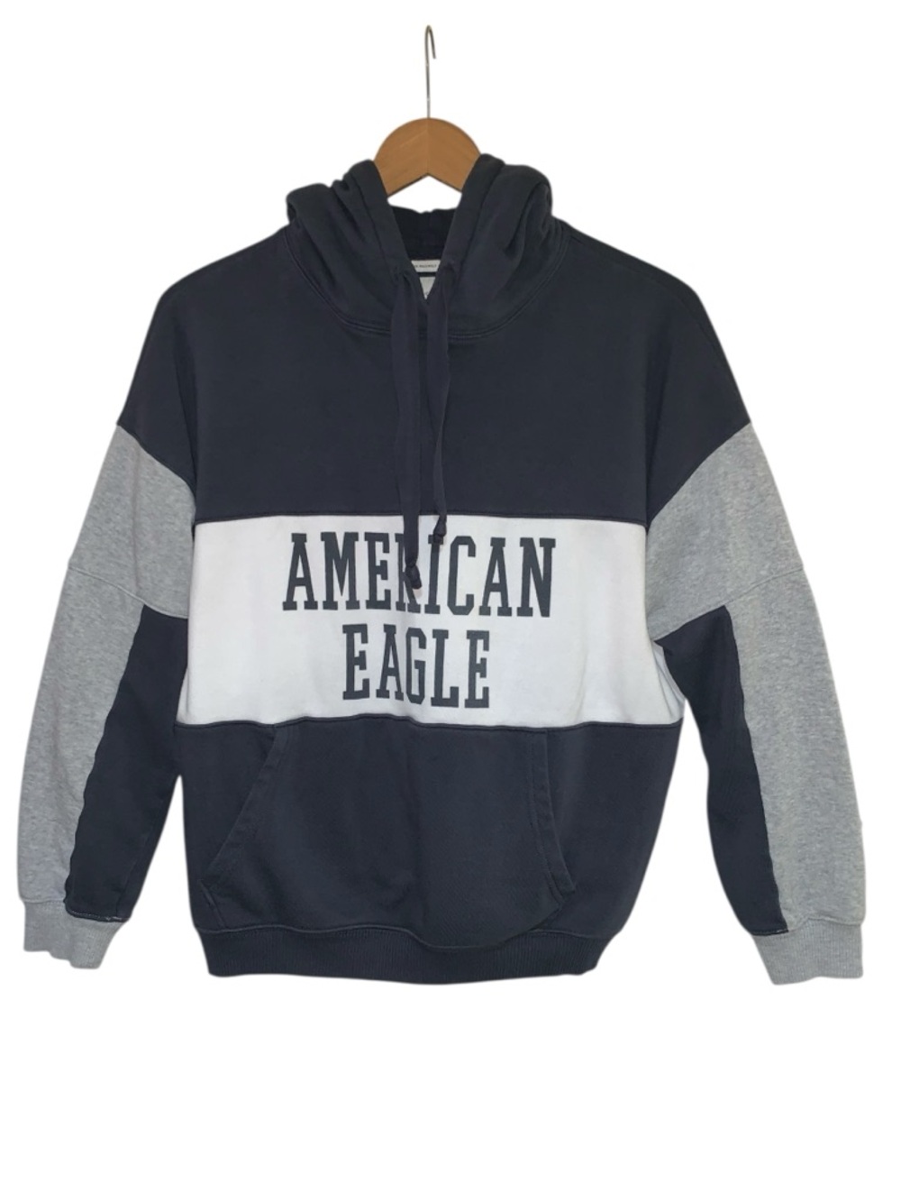 American Eagle Women's Color Block Pullover Hoodie Sweatshirt Grey/White Size S